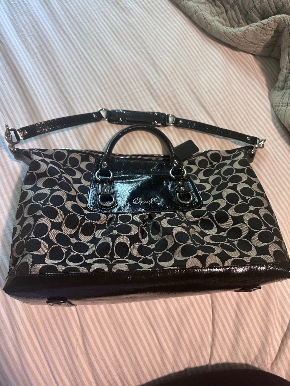 Coach Signature Sateen Ashley Satchel Bag F15440 Black